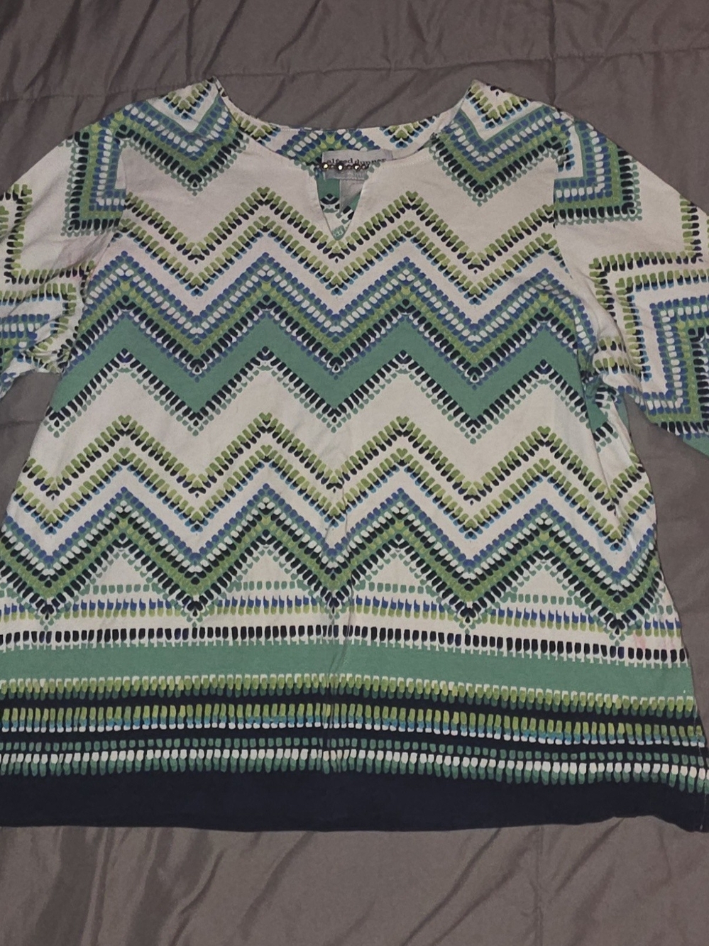 Alfred Dunner Chevron V-Neck Sweater in Green and Blue